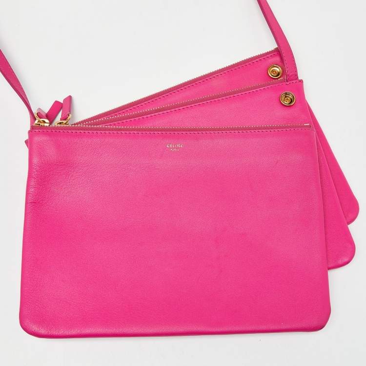 Pre Owned Celine Pink Leather Large Trio Zip Crossbody Bag
