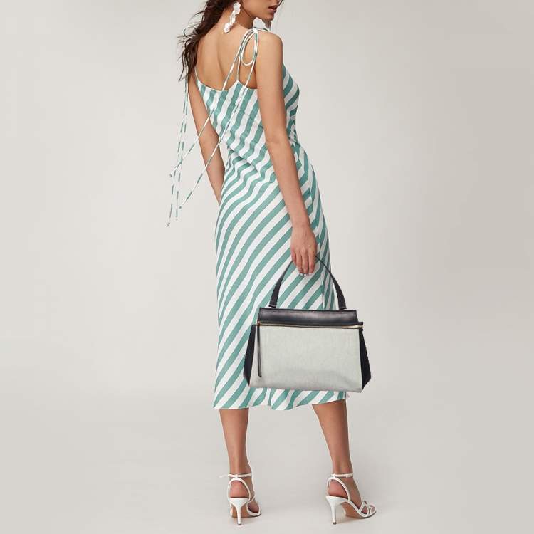Pre Owned Céline Black/Off White Canvas and Leather Small Edge Bag