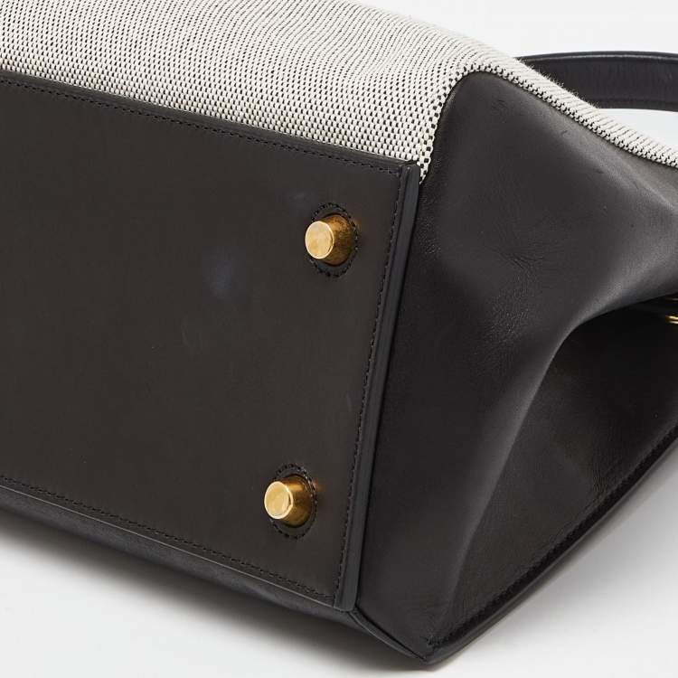 Pre Owned Céline Black/Off White Canvas and Leather Small Edge Bag