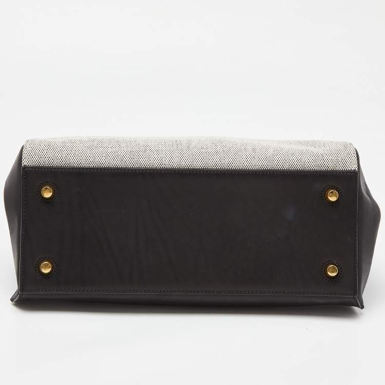 Pre Owned Céline Black/Off White Canvas and Leather Small Edge Bag