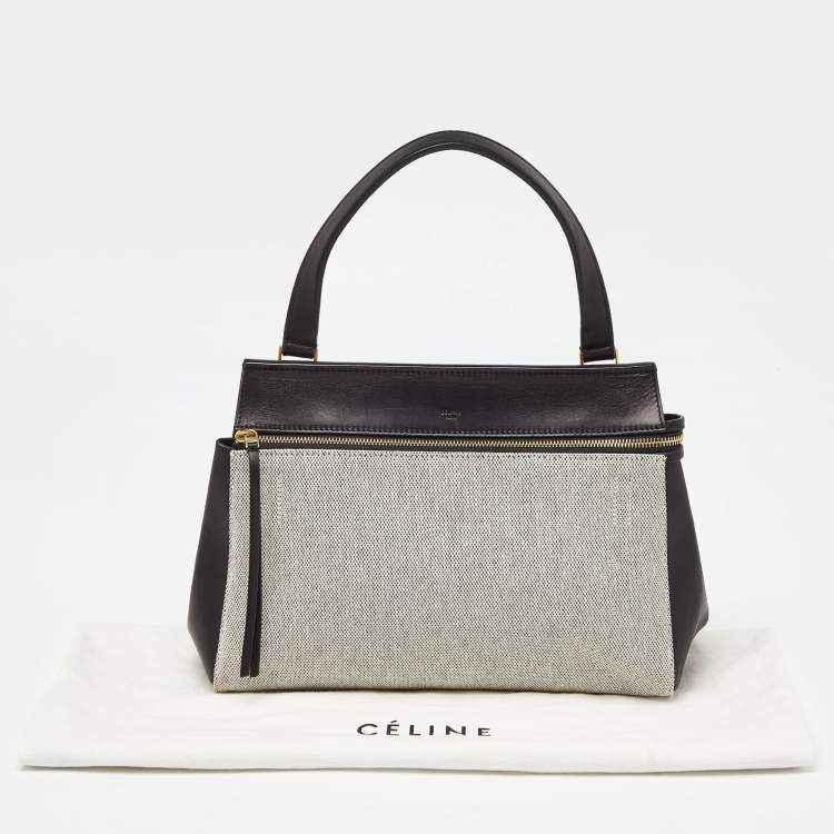 Pre Owned Céline Black/Off White Canvas and Leather Small Edge Bag