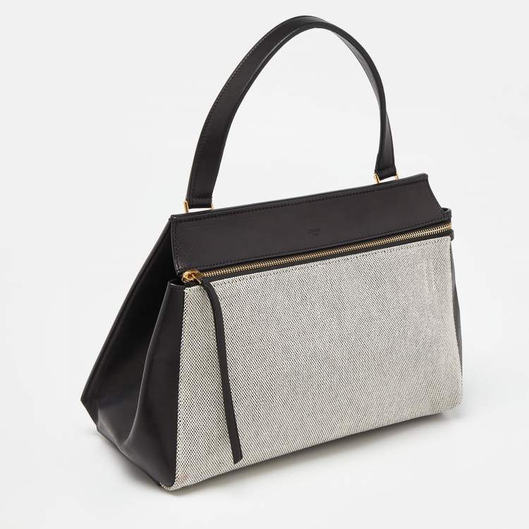 Pre Owned Céline Black/Off White Canvas and Leather Small Edge Bag
