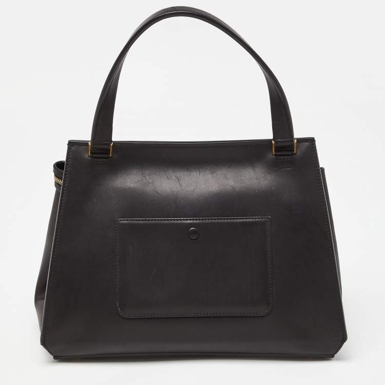 Pre Owned Céline Black/Off White Canvas and Leather Small Edge Bag