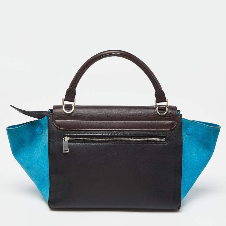 Pre Owned Celine Tri Color Leather and Suede Small Trapeze Top Handle Bag
