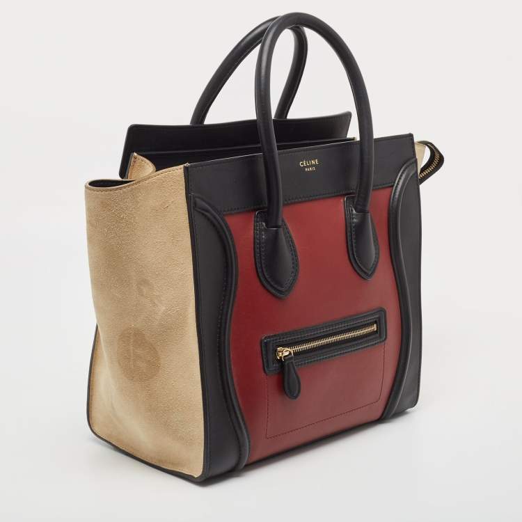 Pre Owned Celine Tricolor Leather and Suede Mini Luggage Tote