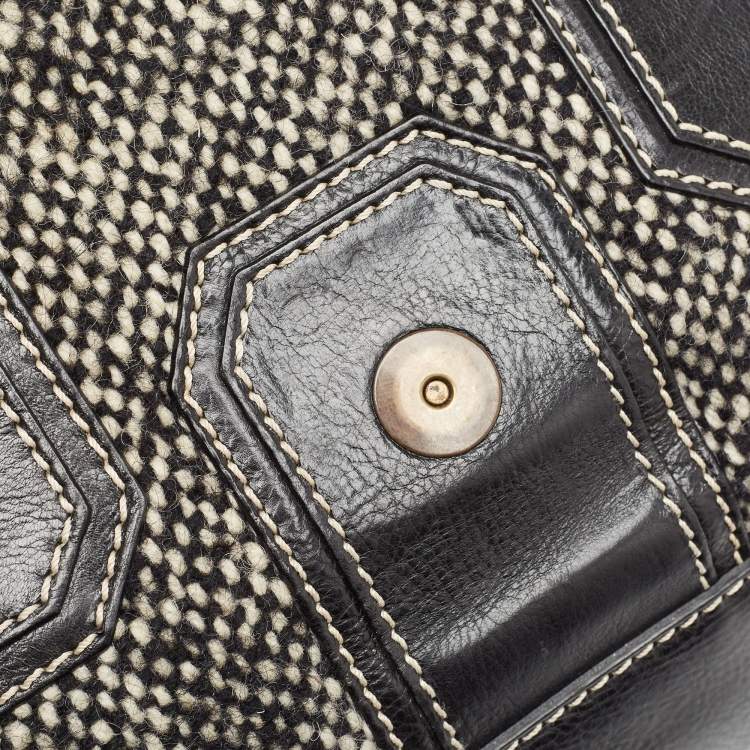 Pre Owned Celine Black/Grey Wool and Leather Ella Frame Bag