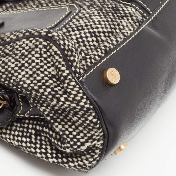 Pre Owned Celine Black/Grey Wool and Leather Ella Frame Bag