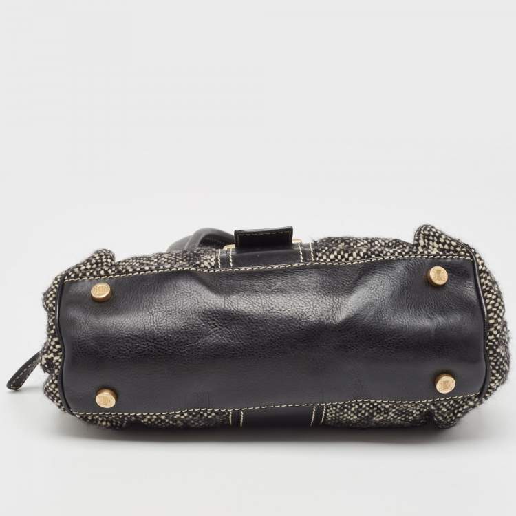 Pre Owned Celine Black/Grey Wool and Leather Ella Frame Bag