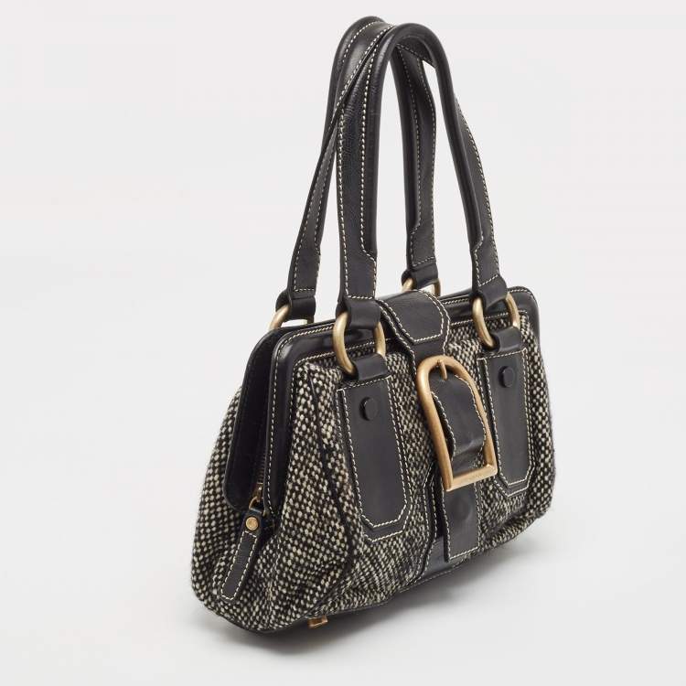 Pre Owned Celine Black/Grey Wool and Leather Ella Frame Bag