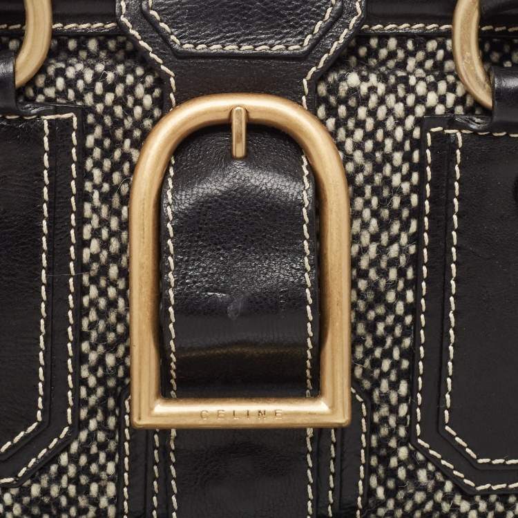 Pre Owned Celine Black/Grey Wool and Leather Ella Frame Bag