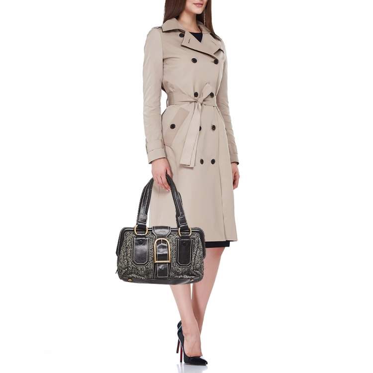 Pre Owned Celine Black/Grey Wool and Leather Ella Frame Bag