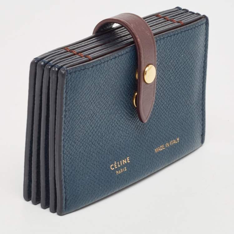 Pre Owned Celine Blue/Burgundy Leather Accordion Card Holder 