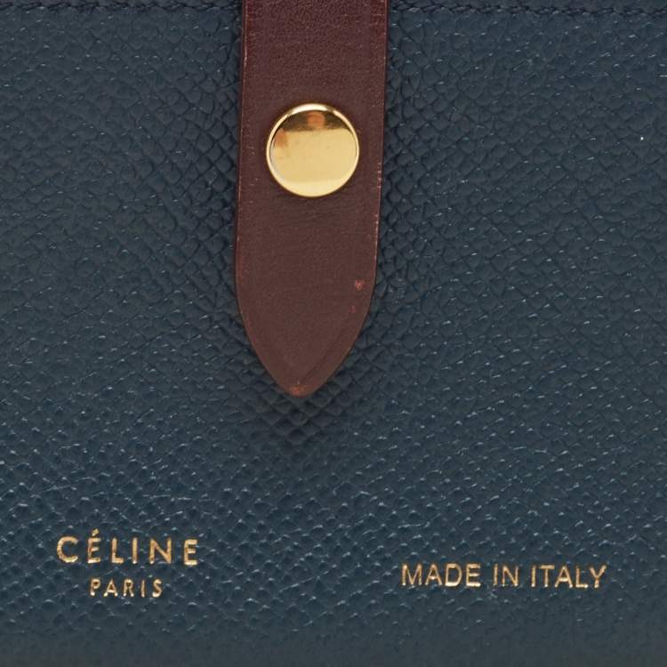 Pre Owned Celine Blue/Burgundy Leather Accordion Card Holder 