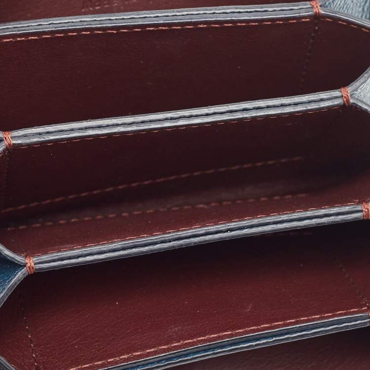 Pre Owned Celine Blue/Burgundy Leather Accordion Card Holder 