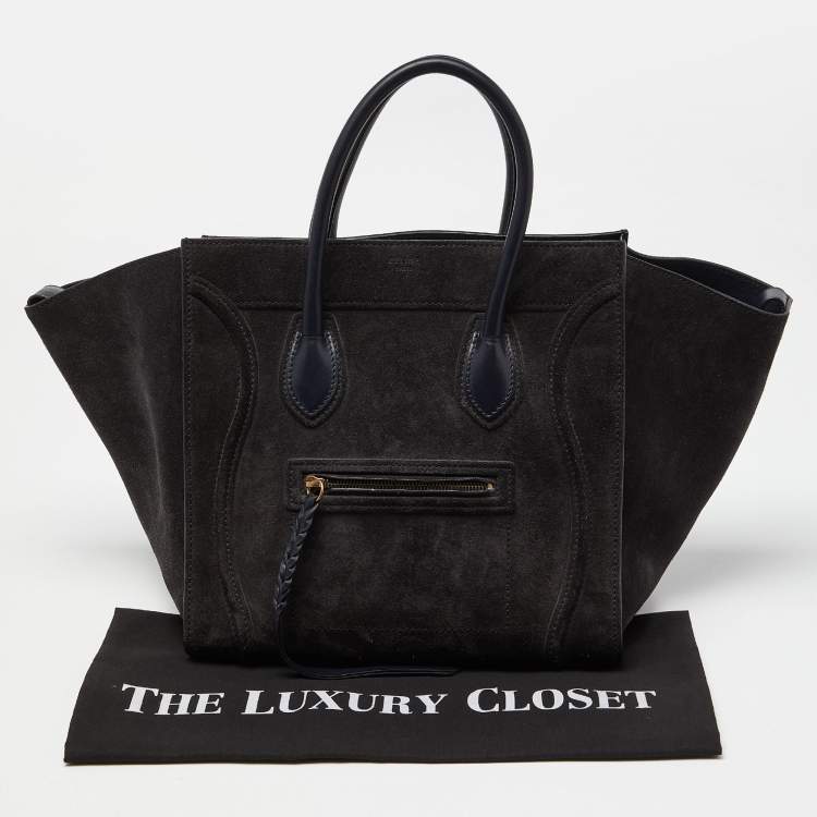 Pre Owned Celine Dark Grey/Dark Blue Suede and Leather Medium Phantom Luggage Tote