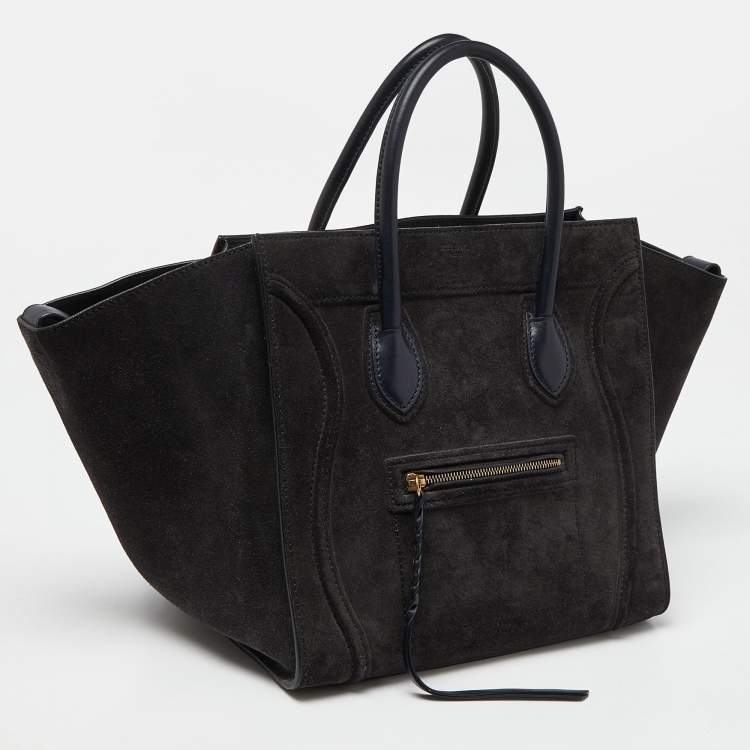Pre Owned Celine Dark Grey/Dark Blue Suede and Leather Medium Phantom Luggage Tote