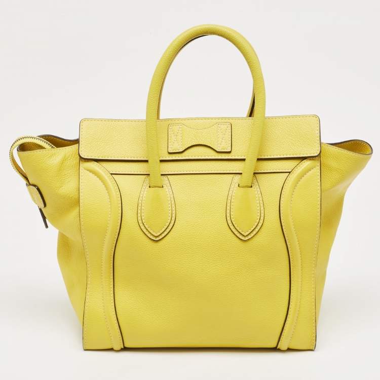 Pre Owned Celine Yellow Leather Mini Luggage Tote