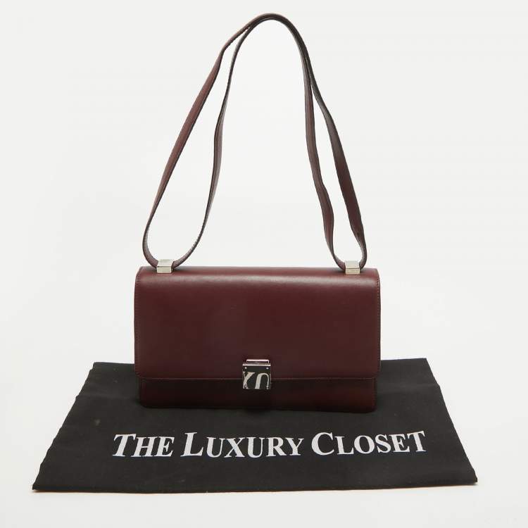 Pre Owned Celine Burgundy/Brown Leather and Python Classic Box Shoulder Bag