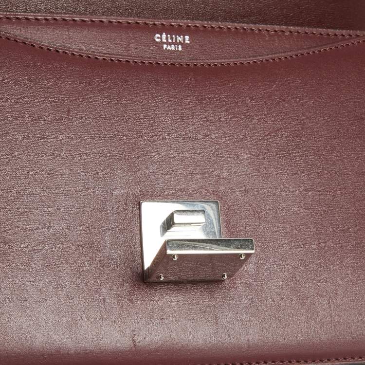 Pre Owned Celine Burgundy/Brown Leather and Python Classic Box Shoulder Bag