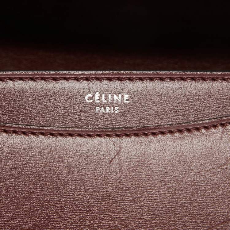 Pre Owned Celine Burgundy/Brown Leather and Python Classic Box Shoulder Bag