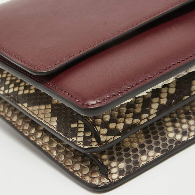 Pre Owned Celine Burgundy/Brown Leather and Python Classic Box Shoulder Bag