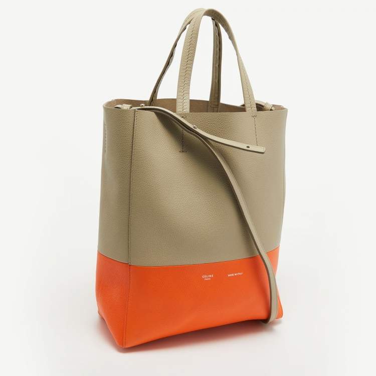 Pre Owned Celine Beige/Orange Leather Small Vertical Cabas Tote