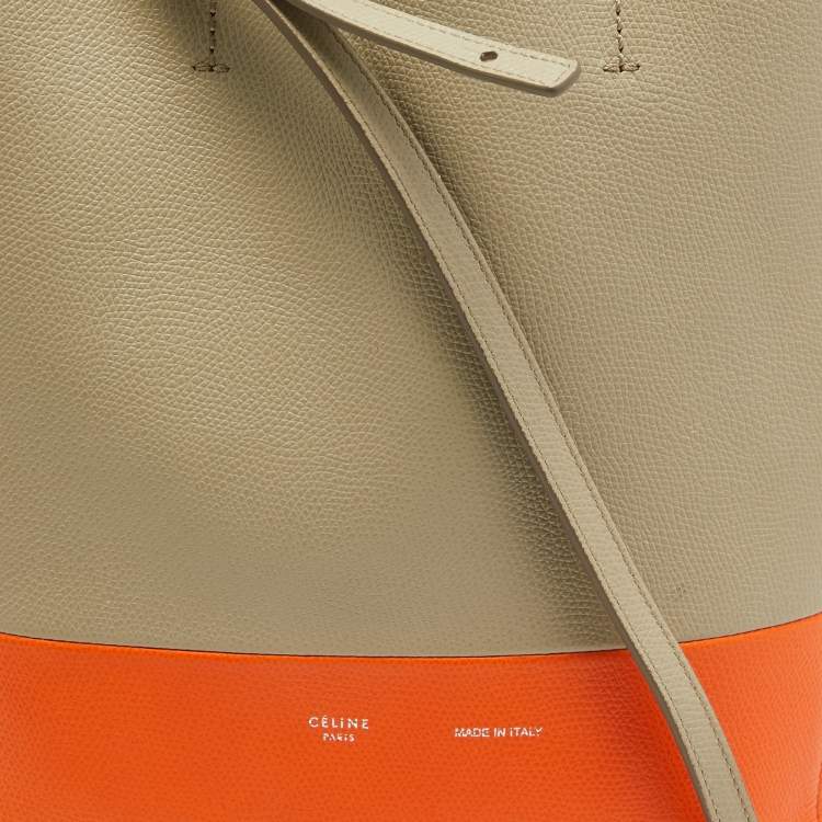 Pre Owned Celine Beige/Orange Leather Small Vertical Cabas Tote