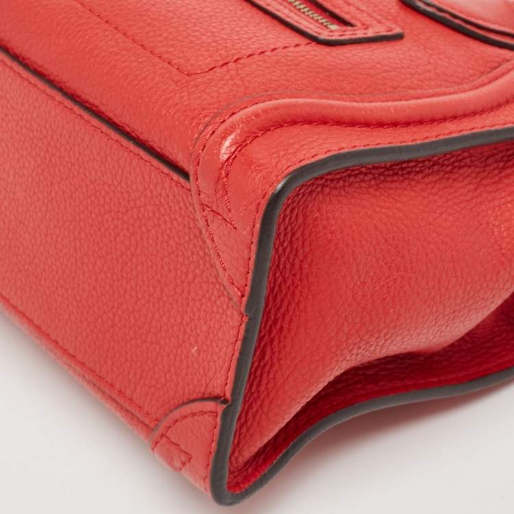 Pre Owned Celine Red Leather Nano Luggage Tote