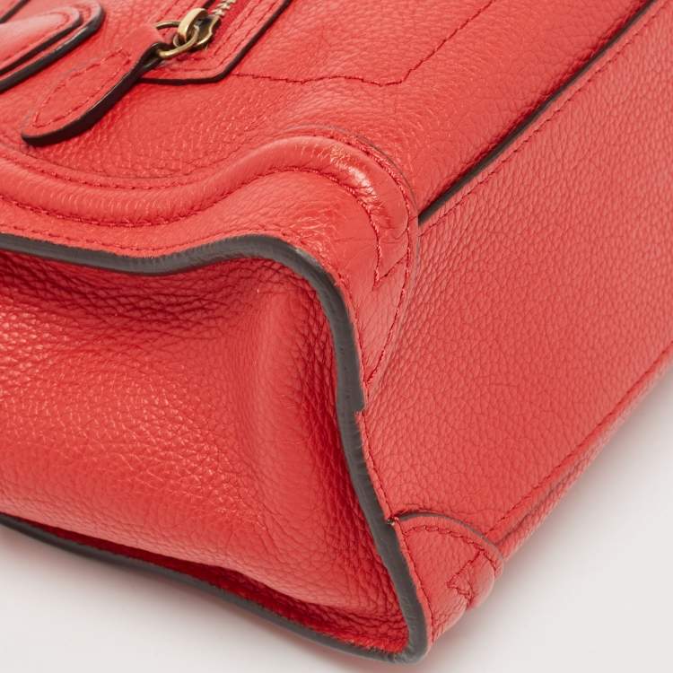 Pre Owned Celine Red Leather Nano Luggage Tote