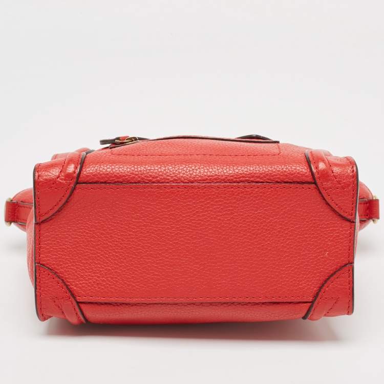 Pre Owned Celine Red Leather Nano Luggage Tote