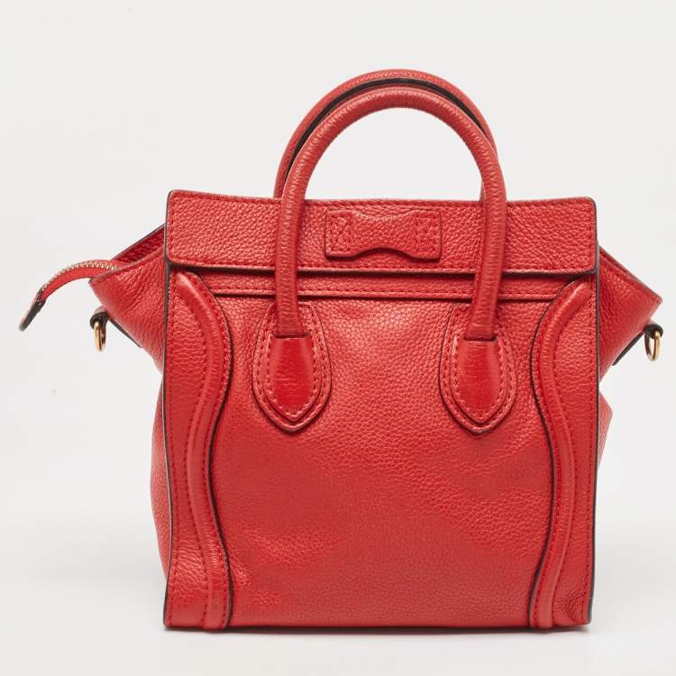 Pre Owned Celine Red Leather Nano Luggage Tote