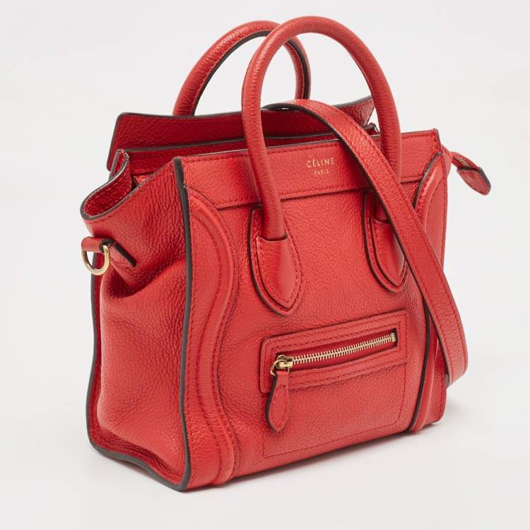 Pre Owned Celine Red Leather Nano Luggage Tote