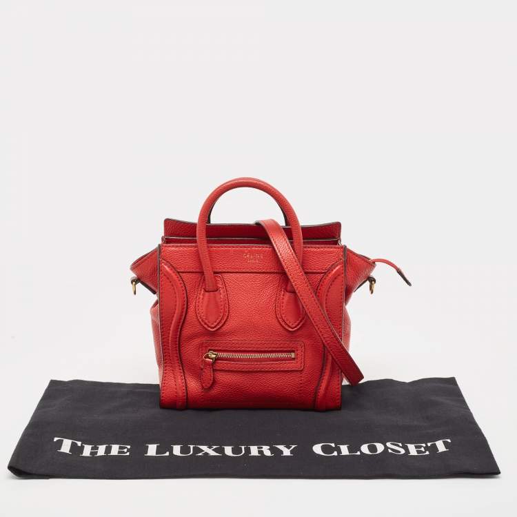 Pre Owned Celine Red Leather Nano Luggage Tote