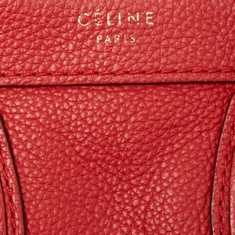 Pre Owned Celine Red Leather Nano Luggage Tote
