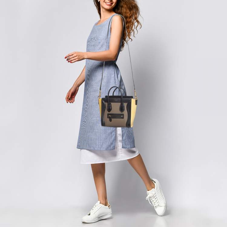 Pre Owned Céline Multicolor Nubuck and Leather Nano Luggage Tote