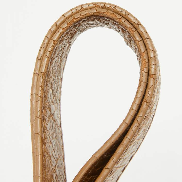 Pre Owned Celine Beige Crinkled Patent Leather Macadam Logo Bag