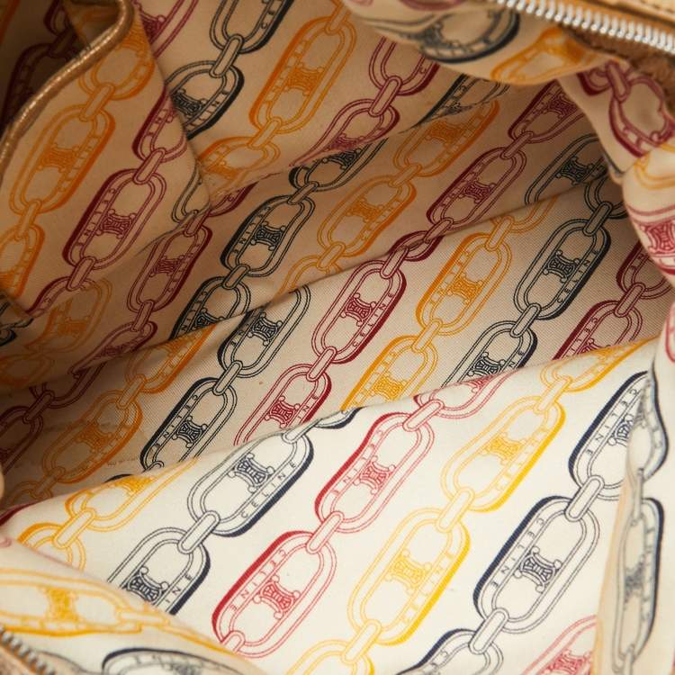 Pre Owned Celine Beige Crinkled Patent Leather Macadam Logo Bag