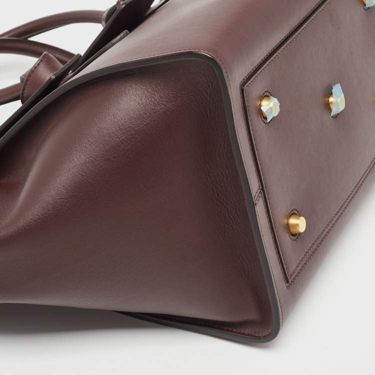 Pre Owned Celine Burgundy Leather Small Tie Tote