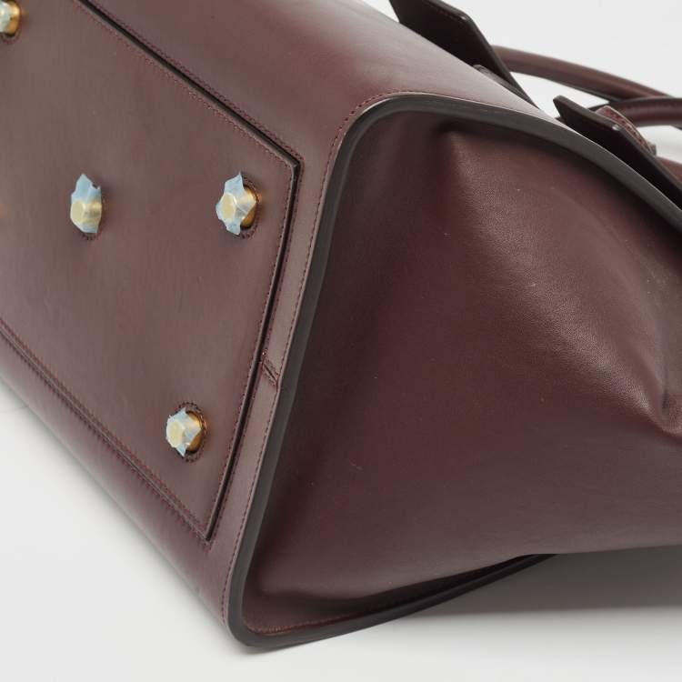 Pre Owned Celine Burgundy Leather Small Tie Tote