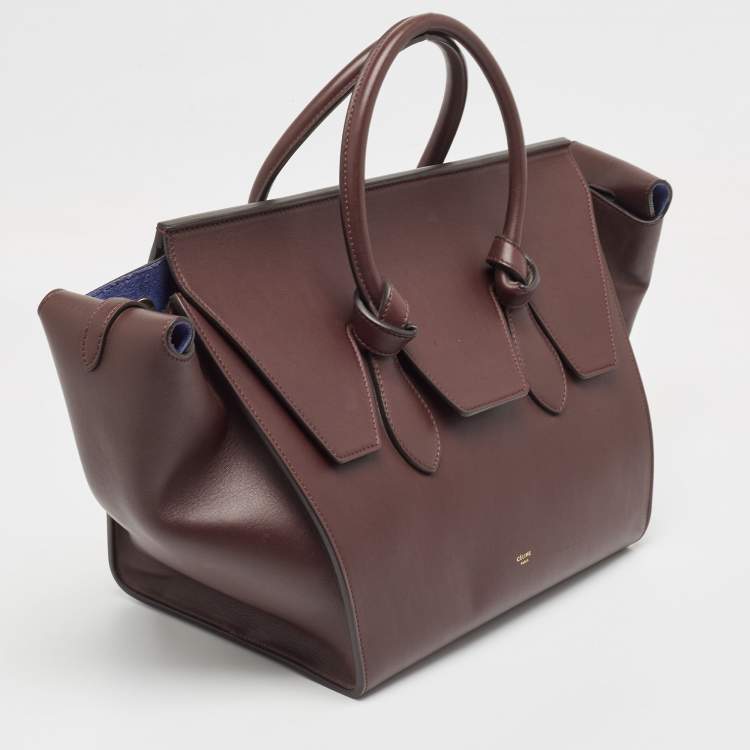 Pre Owned Celine Burgundy Leather Small Tie Tote