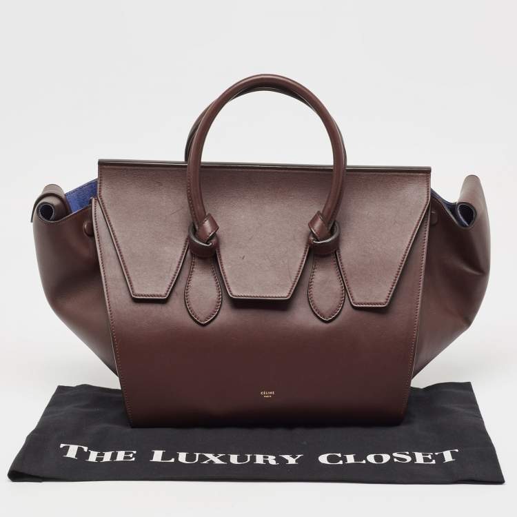 Pre Owned Celine Burgundy Leather Small Tie Tote