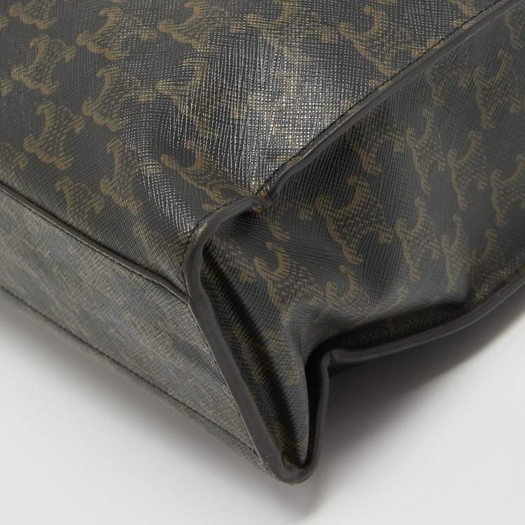 Pre Owned Celine Dark Brown Triomphe Coated Canvas and Leather Medium Vertical Cabas Tote