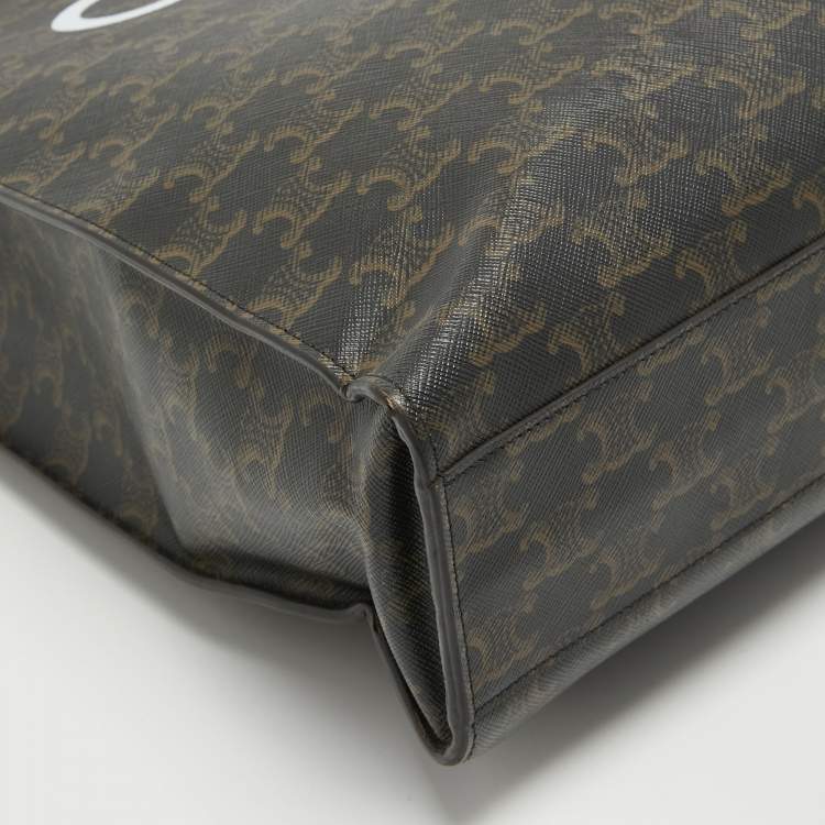 Pre Owned Celine Dark Brown Triomphe Coated Canvas and Leather Medium Vertical Cabas Tote