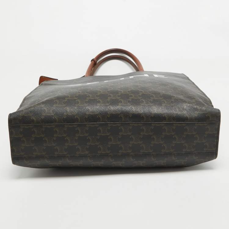 Pre Owned Celine Dark Brown Triomphe Coated Canvas and Leather Medium Vertical Cabas Tote