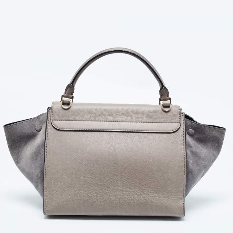 Pre Owned Celine Grey Leather and Suede Medium Trapeze Bag