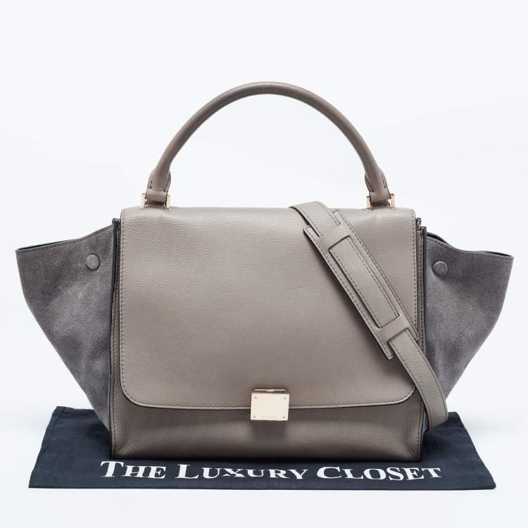 Pre Owned Celine Grey Leather and Suede Medium Trapeze Bag