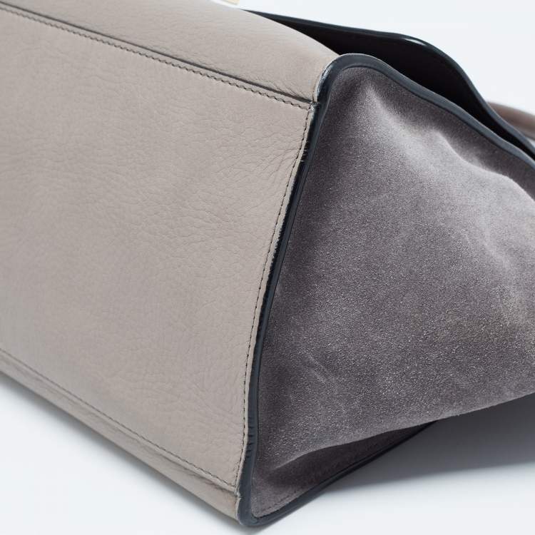 Pre Owned Celine Grey Leather and Suede Medium Trapeze Bag