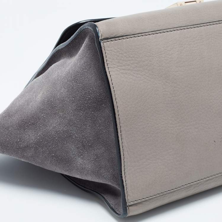 Pre Owned Celine Grey Leather and Suede Medium Trapeze Bag