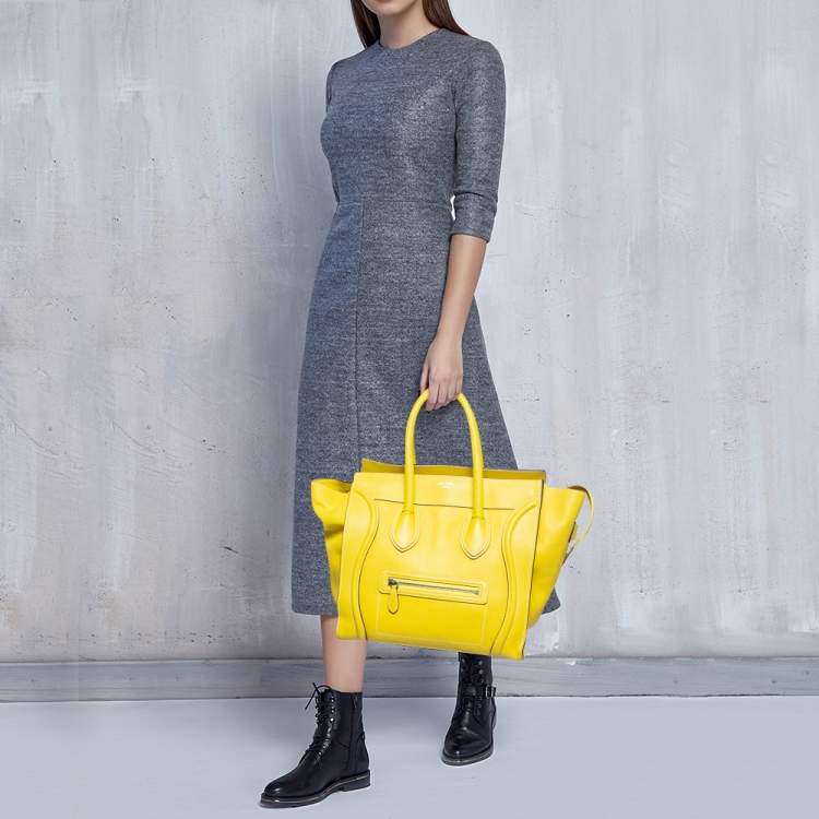 Pre Owned Celine Yellow Leather Mini Luggage Tote