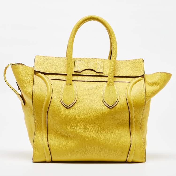 Pre Owned Celine Yellow Leather Mini Luggage Tote